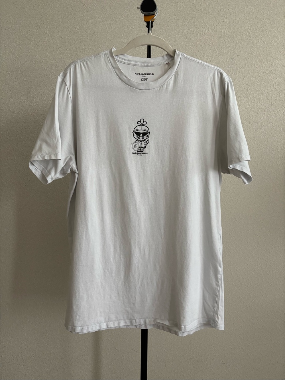 Karl Lagerfeld Paris Mens L Pale Grey-Blue Knight Logo Graphic T-Shirt Cotton